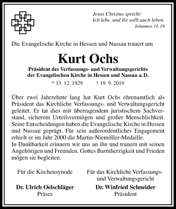 Traueranzeige von Kurt Ochs von Wetterauer Zeitung