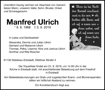 Traueranzeige von Manfred Ulrich von Wetterauer Zeitung