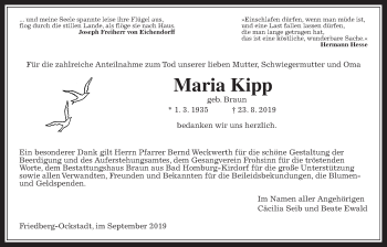Traueranzeige von Maria Kipp von Wetterauer Zeitung