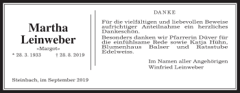 Traueranzeige von Martha Leinweber von Licher Wochenblatt