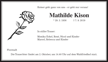 Traueranzeige von Mathilde Kison von Wetterauer Zeitung