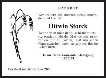 Traueranzeige von Ottwin Storck von Wetterauer Zeitung