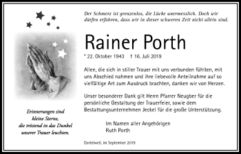 Traueranzeige von Rainer Porth von Bad Vilbel/Karben