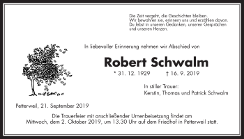 Traueranzeige von Robert Schwalm von Wetterauer Zeitung