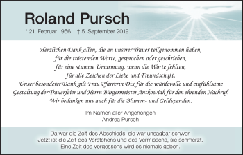 Traueranzeige von Roland Pursch von Wetterauer Zeitung