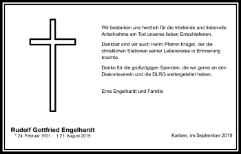 Traueranzeige von Rudolf Gottfried Engelhardt von Wetterauer Zeitung