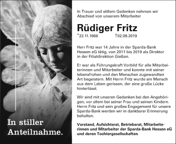 Traueranzeige von Rüdiger Fritz von Wetterauer Zeitung, Giessener Allgemeine, Alsfelder Allgemeine