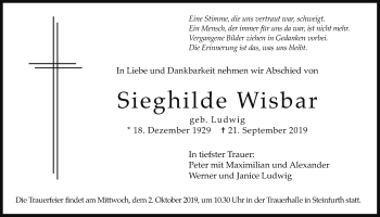 Traueranzeige von Sieghilde Wisbar von Wetterauer Zeitung