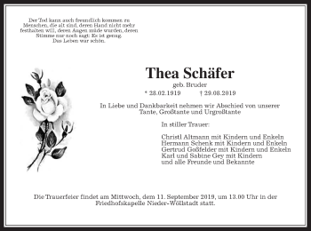 Traueranzeige von Thea Schäfer von Wetterauer Zeitung