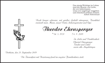 Traueranzeige von Theodor Ehrnsperger von Wetterauer Zeitung