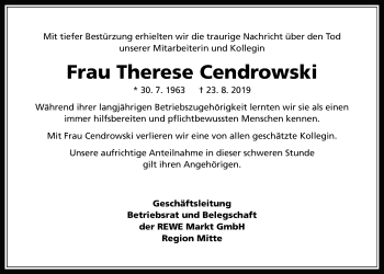 Traueranzeige von Therese Cendrowski von Giessener Allgemeine, Alsfelder Allgemeine