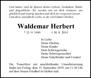 Traueranzeige von Waldemar Herbert von Giessener Allgemeine, Alsfelder Allgemeine