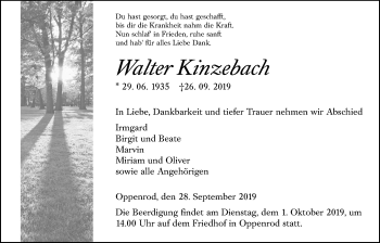 Traueranzeige von Walter Kinzebach von Giessener Allgemeine, Alsfelder Allgemeine