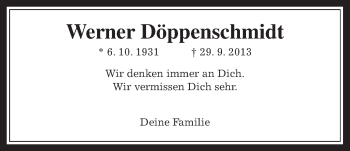 Traueranzeige von Werner Döppenschmidt von Wetterauer Zeitung
