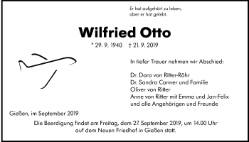 Traueranzeige von Wilfried Otto von Giessener Allgemeine, Alsfelder Allgemeine