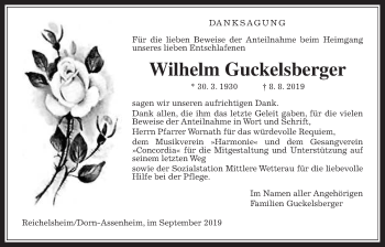 Traueranzeige von Wilhelm Guckelsberger von Wetterauer Zeitung