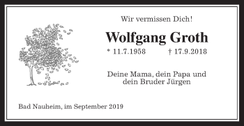 Traueranzeige von Wolfgang Groth von Wetterauer Zeitung