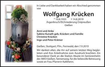 Traueranzeige von Wolfgang Krücken von Giessener Allgemeine, Alsfelder Allgemeine