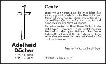 Traueranzeige von Adelheid Dächer von Wetterauer Zeitung