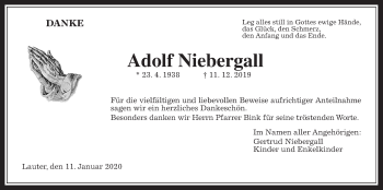 Traueranzeige von Adolf Niebergall von Giessener Allgemeine, Alsfelder Allgemeine