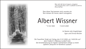 Traueranzeige von Albert Wissner von Giessener Allgemeine, Alsfelder Allgemeine