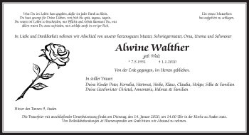 Traueranzeige von Alwine Walther von Wetterauer Zeitung