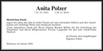 Traueranzeige von Anita Polzer von Rabenauer Zeitung