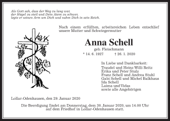Traueranzeige von Anna Schell von Giessener Allgemeine, Alsfelder Allgemeine
