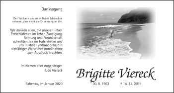 Traueranzeige von Brigitte Viereck von Allendorfer Mitteilungen, Rabenauer Zeitung