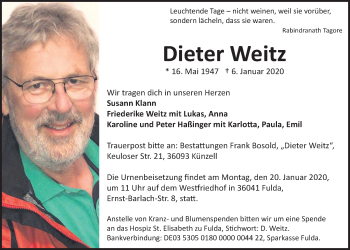 Traueranzeige von Dieter Weitz von Wetterauer Zeitung