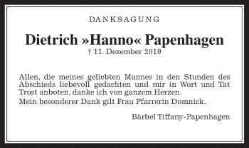 Traueranzeige von Dietrich Papenhagen von Wetterauer Zeitung