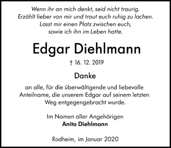 Traueranzeige von Edgar Diehlmann von Licher Wochenblatt