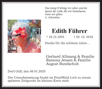 Traueranzeige von Edith Führer von Wetterauer Zeitung