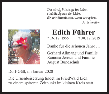 Traueranzeige von Edith Führer von Licher Wochenblatt