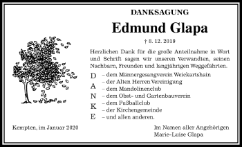 Traueranzeige von Edmund Glapa von Giessener Allgemeine, Alsfelder Allgemeine