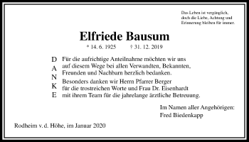 Traueranzeige von Elfriede Bausum von Wetterauer Zeitung