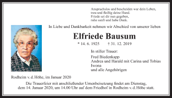Traueranzeige von Elfriede Bausum von Wetterauer Zeitung