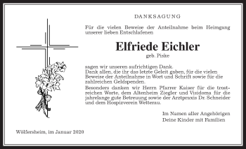Traueranzeige von Elfriede Eichler von Wetterauer Zeitung