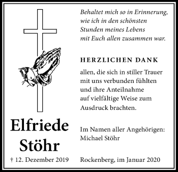 Traueranzeige von Elfriede Stöhr von Wetterauer Zeitung