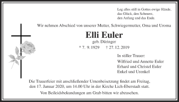 Traueranzeige von Elli Euler von Licher Wochenblatt