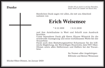 Traueranzeige von Erich Weisensee von Alsfelder Allgemeine