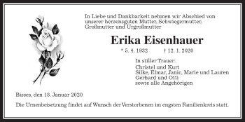 Traueranzeige von Erika Eisenhauer von Wetterauer Zeitung