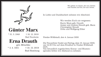 Traueranzeige von Erna Drauth von Wetterauer Zeitung