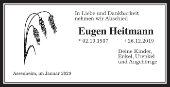 Traueranzeige von Eugen Heitmann von Wetterauer Zeitung