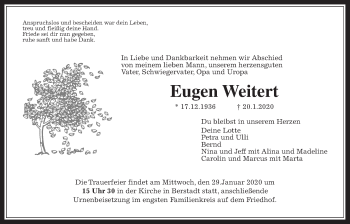 Traueranzeige von Eugen Weitert von Wetterauer Zeitung