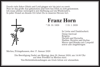Traueranzeige von Franz Horn von Alsfelder Allgemeine