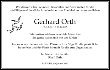 Traueranzeige von Gerhard Orth von Bad Vilbel/Karben