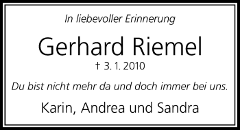 Traueranzeige von Gerhard Riemel von Bad Vilbel/Karben