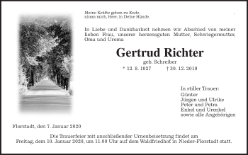 Traueranzeige von Gertrud Richter von Wetterauer Zeitung