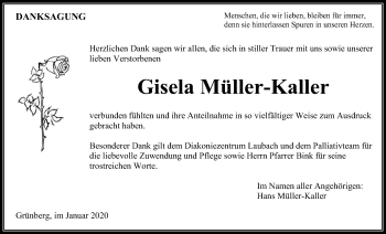 Traueranzeige von Gisela Müller-Kaller von Giessener Allgemeine, Alsfelder Allgemeine